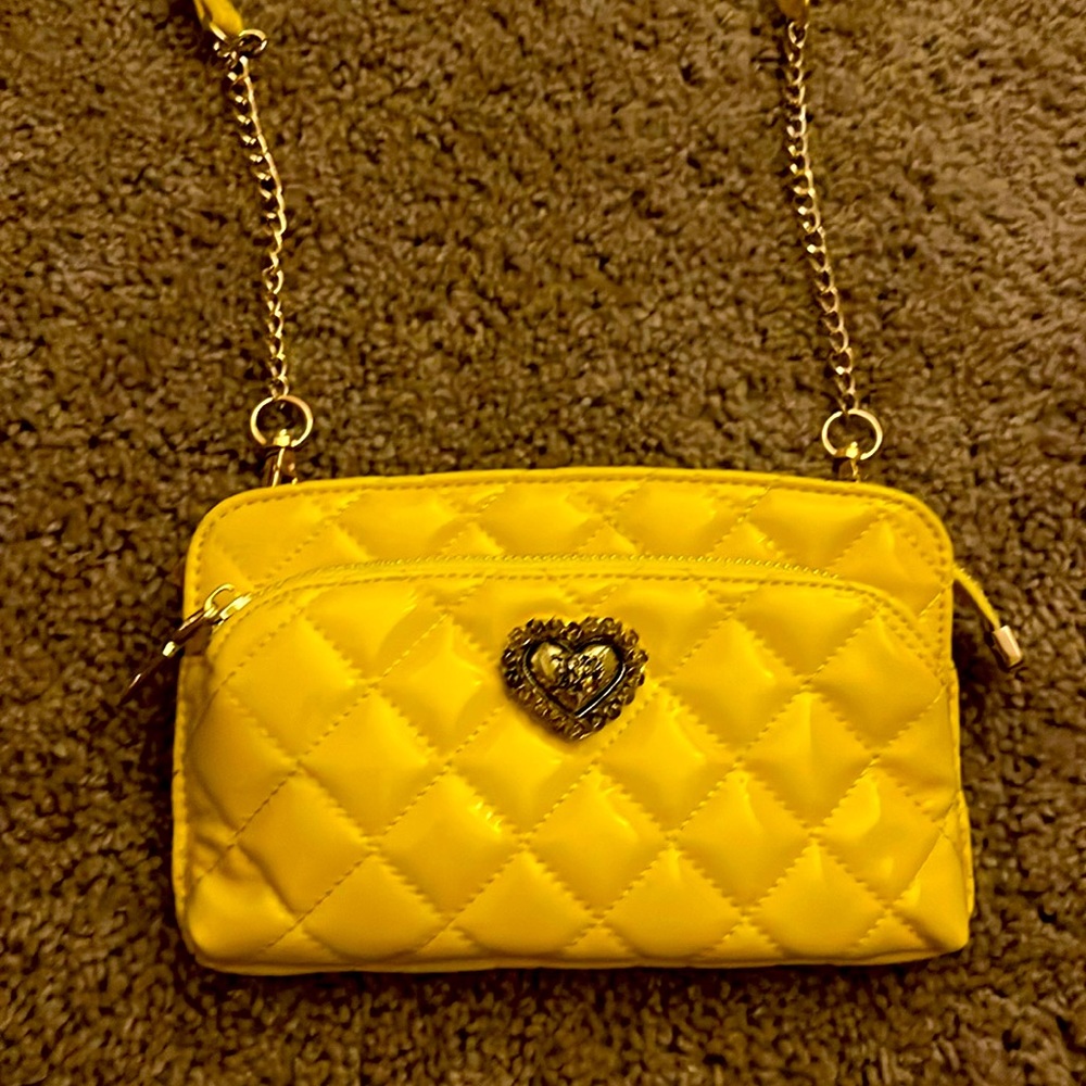 Betsey Johnson small quilted yellow crossbody purse with gold tone accents